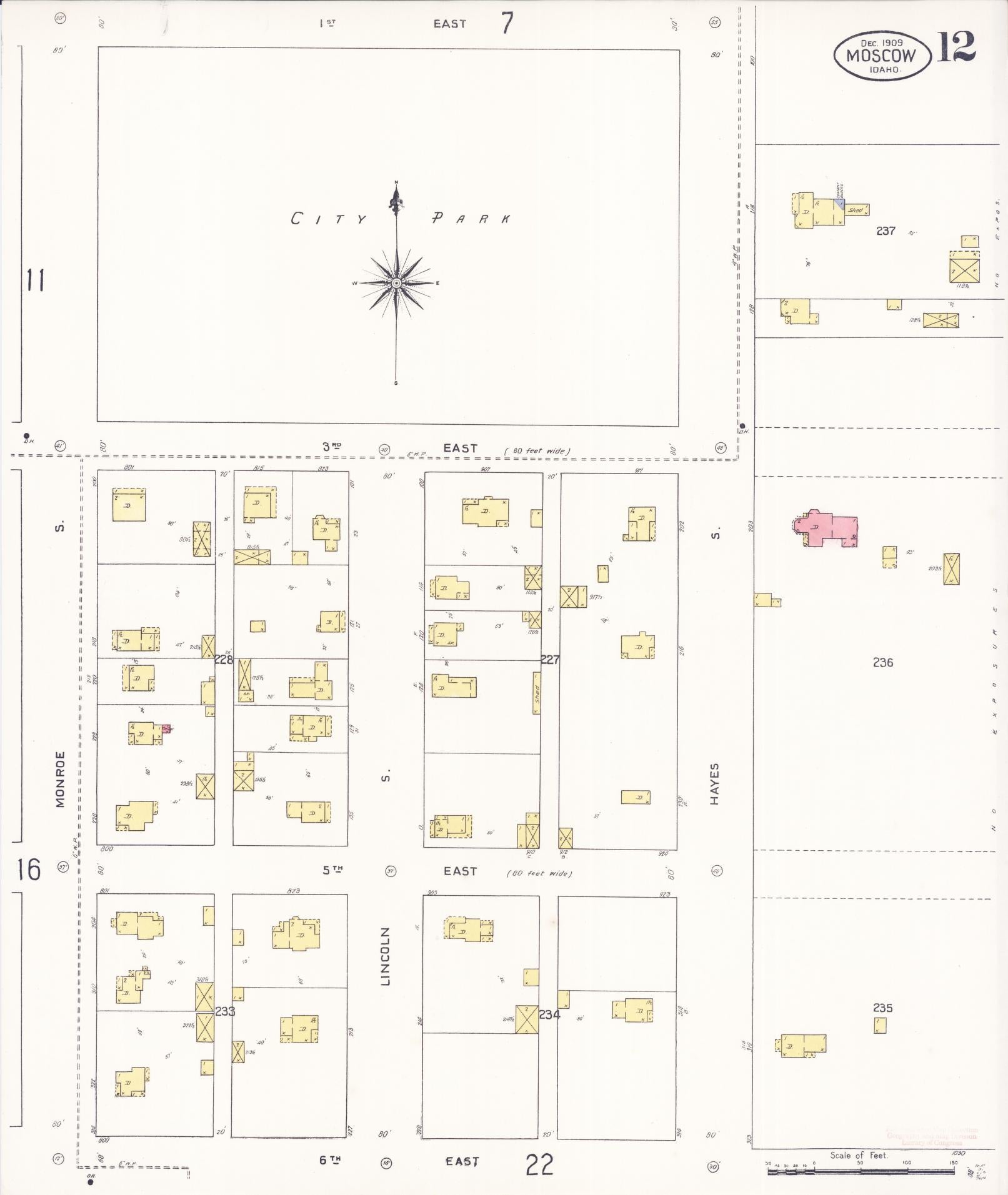 Sanborn Fire Insurance Map from Moscow, Latah County, Idaho (1909), Sheet #0012 - Complete Map Set gallery image, historic Sanborn map, vintage wall art, Idaho Idaho