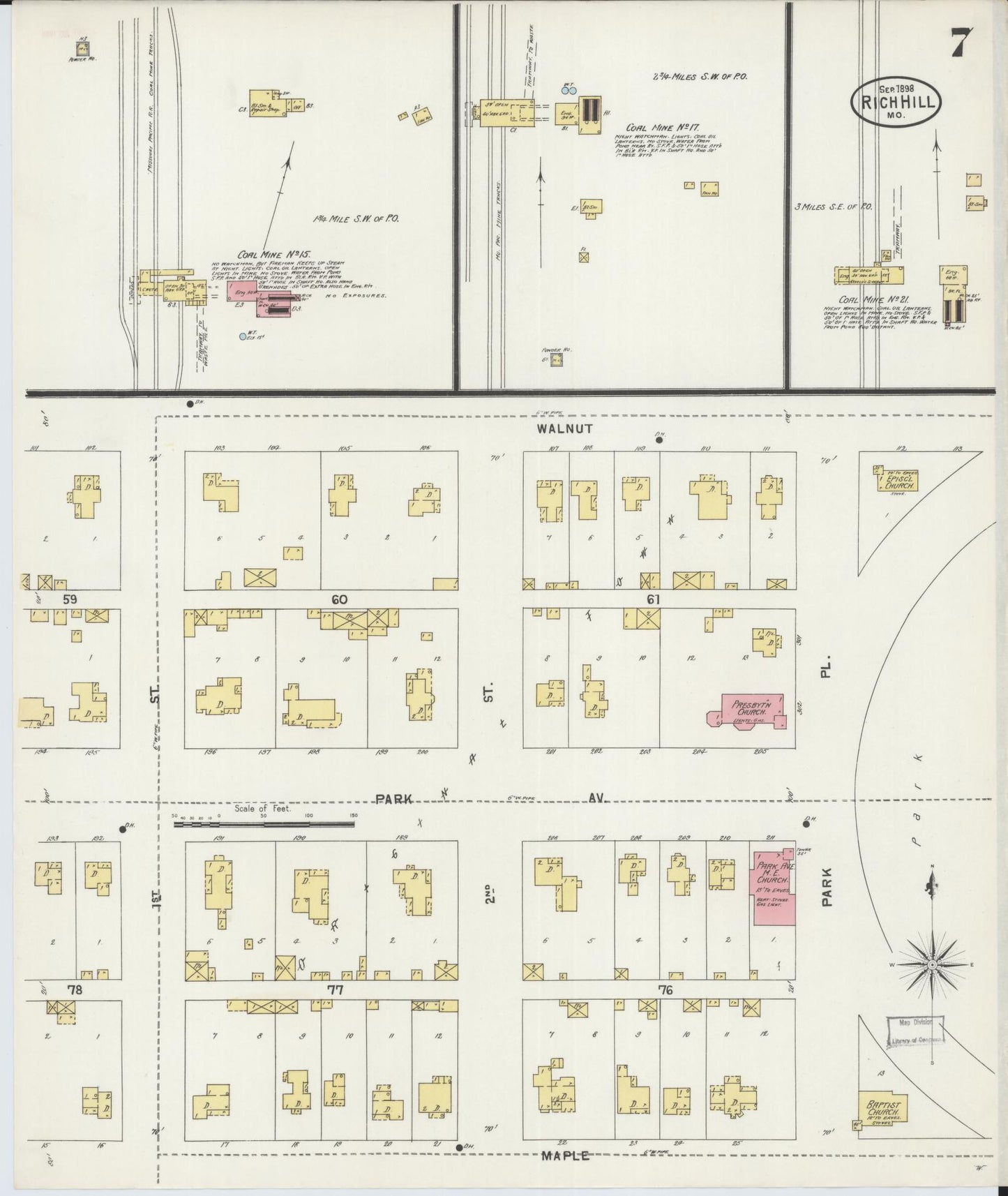 Sanborn Fire Insurance Map from Rich Hill, Bates County, Missouri (1898), Sheet #0007 - Historic Sanborn Fire Insurance Map Print, vintage old map wall art, antique decor, genealogy gift, Missouri Missouri map