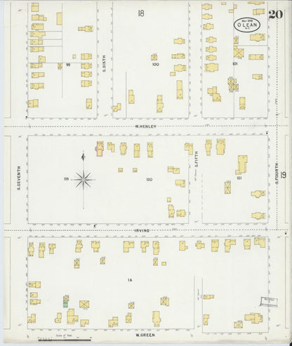 Sanborn Fire Insurance Map from Olean, Cattaraugus County, New York (1898), Sheet #0020 - Historic Sanborn Fire Insurance Map Print, vintage old map wall art, antique decor, genealogy gift, New York New York map