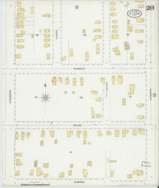 Sanborn Fire Insurance Map from Olean, Cattaraugus County, New York (1898), Sheet #0020 - Historic Sanborn Fire Insurance Map Print, vintage old map wall art, antique decor, genealogy gift, New York New York map