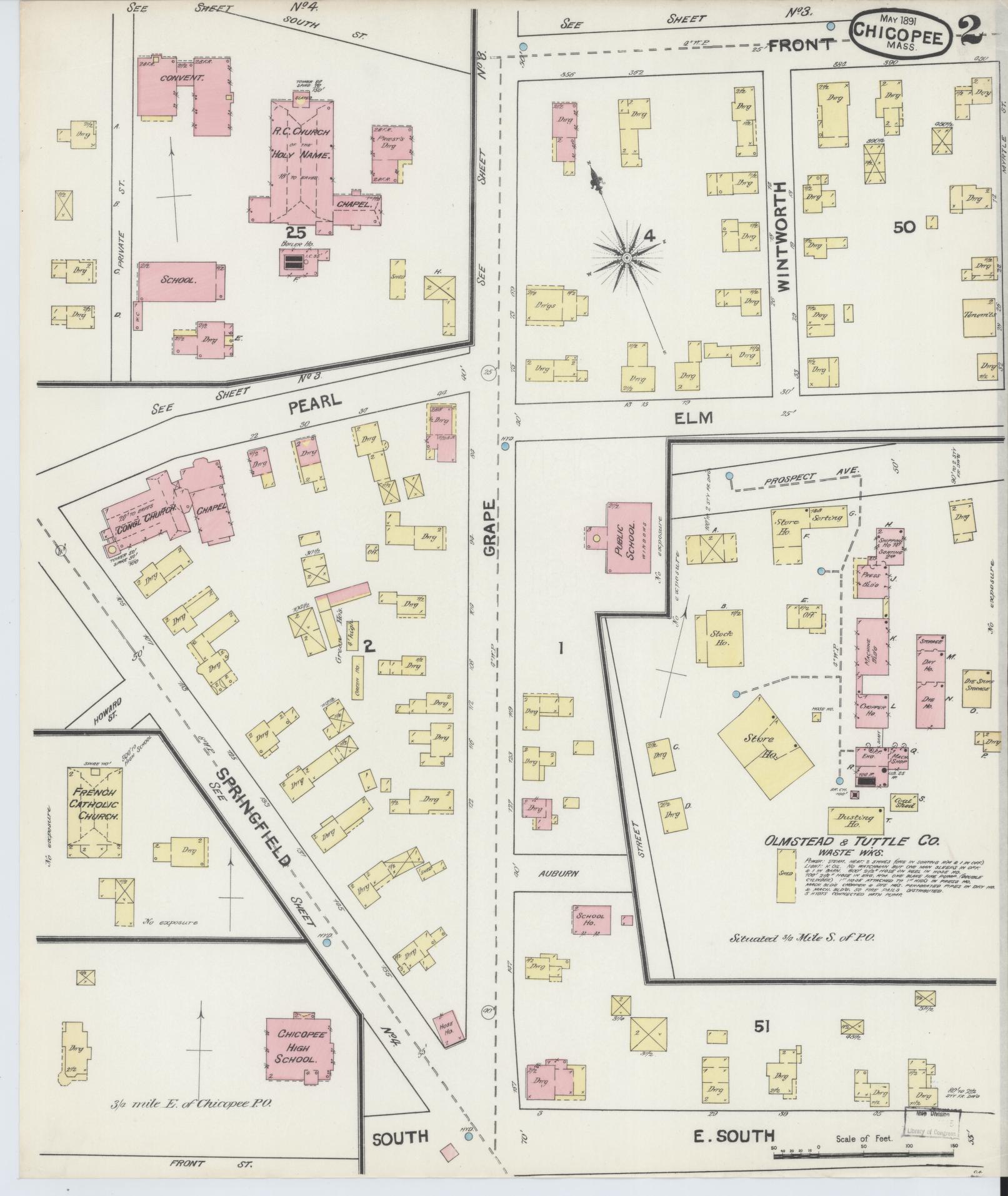 Sanborn Fire Insurance Map from Chicopee, Hampden County, Massachusetts (1891), Sheet #0002 - Complete Map Set gallery image, historic Sanborn map, vintage wall art, Massachusetts Massachusetts
