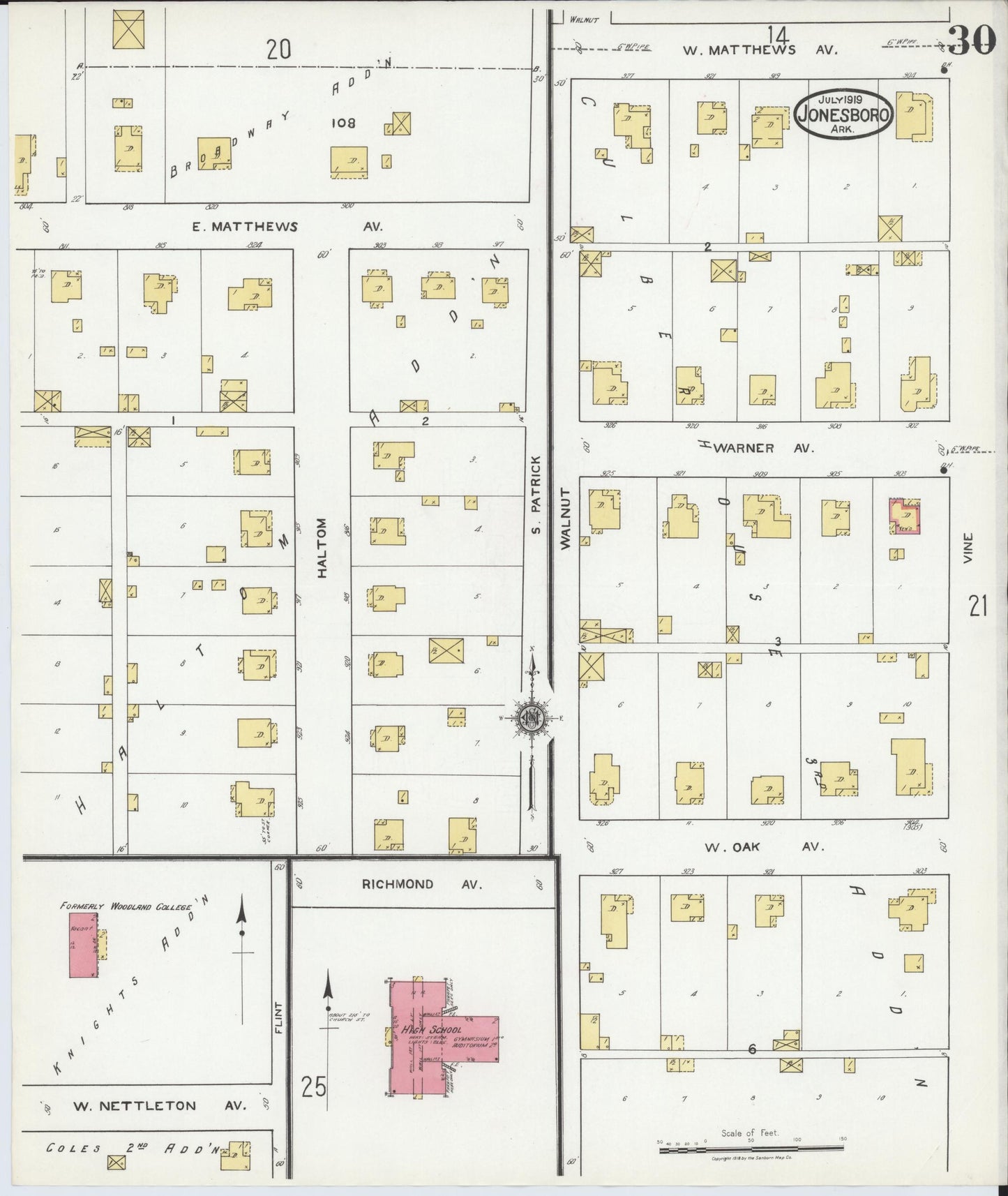 Sanborn Fire Insurance Map from Jonesboro, Craighead County, Arkansas (1919), Sheet #0030 - Complete Map Set gallery image, historic Sanborn map, vintage wall art, Arkansas Arkansas