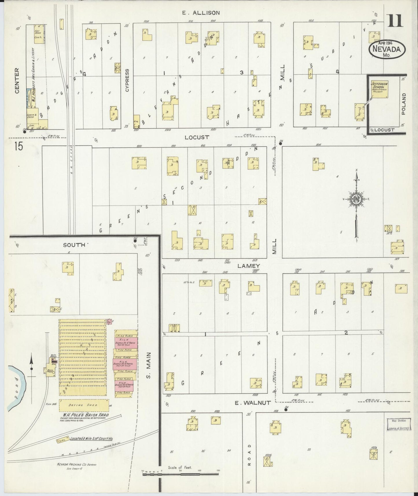 Sanborn Fire Insurance Map from Nevada, Vernon County, Missouri (1914), Sheet #0011 - Historic Sanborn Fire Insurance Map Print, vintage old map wall art, antique decor, genealogy gift, Nevada Nevada map