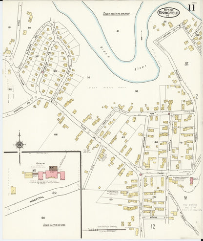 Sanborn Fire Insurance Map from Springfield, Windsor County, Vermont (1921), Sheet #0011 - Complete Map Set gallery image, historic Sanborn map, vintage wall art, Vermont Vermont