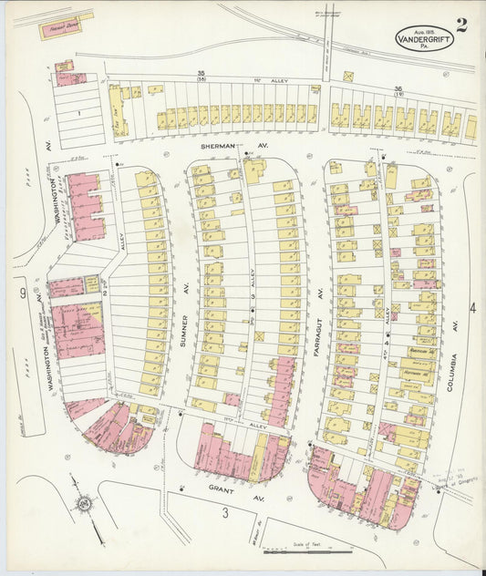 Sanborn Fire Insurance Map from Vandergrift, Westmoreland County, Pennsylvania (1915), Sheet #0002 - Historic Sanborn Fire Insurance Map Print, vintage old map wall art, antique decor, genealogy gift, Pennsylvania Pennsylvania map