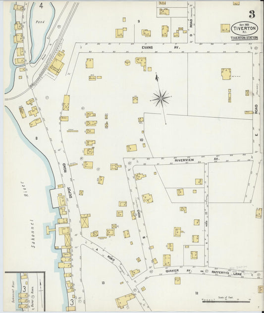 Sanborn Fire Insurance Map from Tiverton, Newport County, Rhode Island (1902), Sheet #0003 - Historic Sanborn Fire Insurance Map Print, vintage old map wall art, antique decor, genealogy gift, Rhode Island Rhode Island map