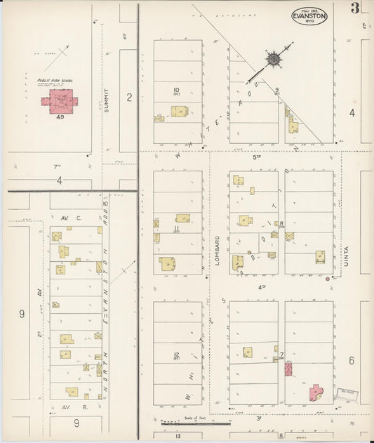 Sanborn Fire Insurance Map from Evanston, Uinta County, Wyoming (1912), Sheet #0003 - Historic Sanborn Fire Insurance Map Print, vintage old map wall art, antique decor, genealogy gift, Wyoming Wyoming map