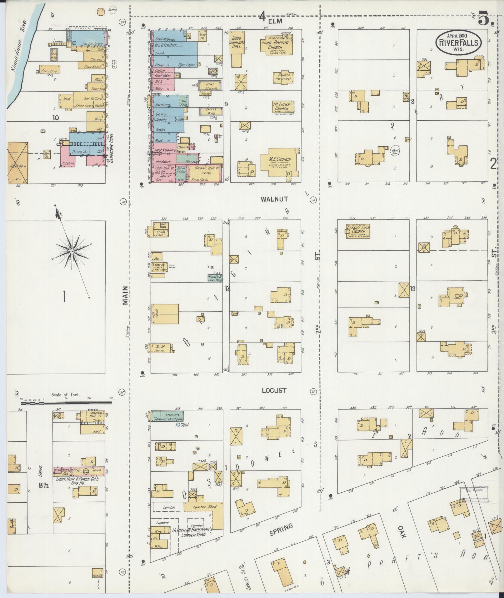 Sanborn Fire Insurance Map from River Falls, St. Croix and Pierce Counties, Wisconsin (1900), Sheet #0005 - Historic Sanborn Fire Insurance Map Print, vintage old map wall art, antique decor, genealogy gift, Wisconsin Wisconsin map