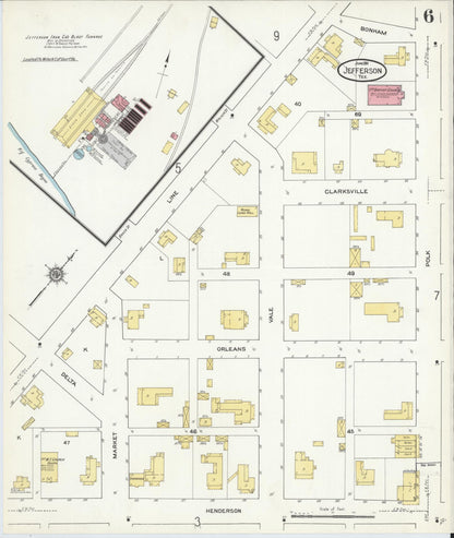 Sanborn Fire Insurance Map from Jefferson, Marion County, Texas (1911), Sheet #0006 - Historic Sanborn Fire Insurance Map Print, vintage old map wall art, antique decor, genealogy gift, Texas Texas map