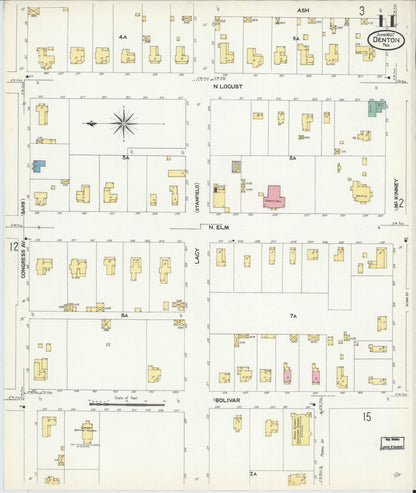 Sanborn Fire Insurance Map from Denton, Denton County, Texas (1907), Sheet #0011 - Complete Map Set gallery image, historic Sanborn map, vintage wall art, Texas Texas