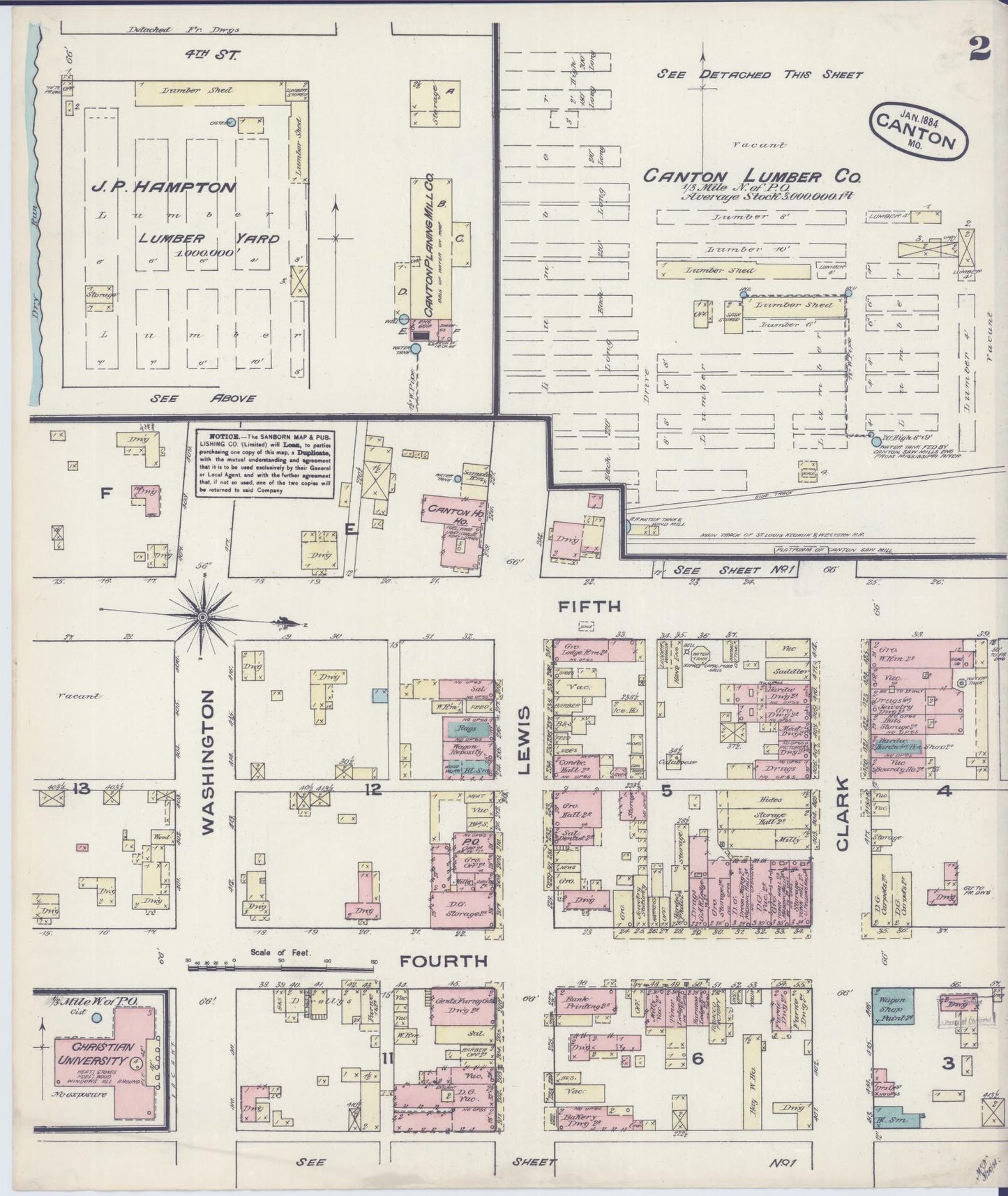 Sanborn Fire Insurance Map from Canton, Lewis County, Missouri (1884), Sheet #0002 - Complete Map Set gallery image, historic Sanborn map, vintage wall art, Missouri Missouri