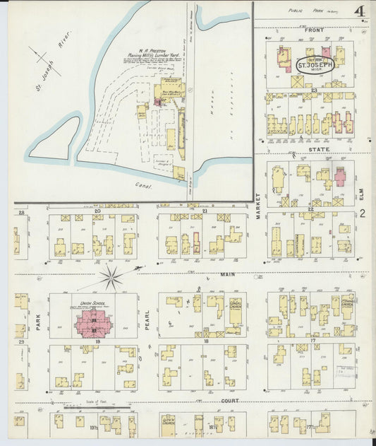 Sanborn Fire Insurance Map from Saint Joseph, Berrien County, Michigan (1896), Sheet #0004 - Historic Sanborn Fire Insurance Map Print, vintage old map wall art, antique decor, genealogy gift, Michigan Michigan map