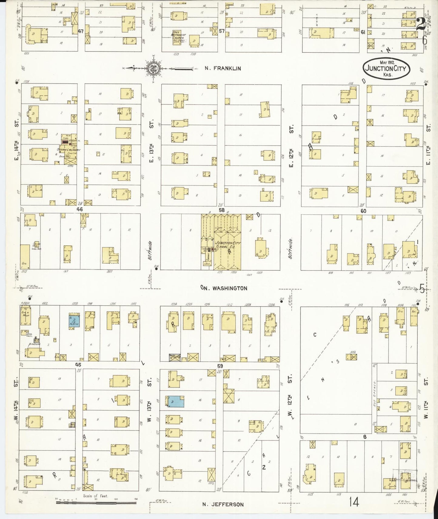 Sanborn Fire Insurance Map from Junction City, Geary County, Kansas (1912), Sheet #0002 - Complete Map Set gallery image, historic Sanborn map, vintage wall art, Kansas Kansas