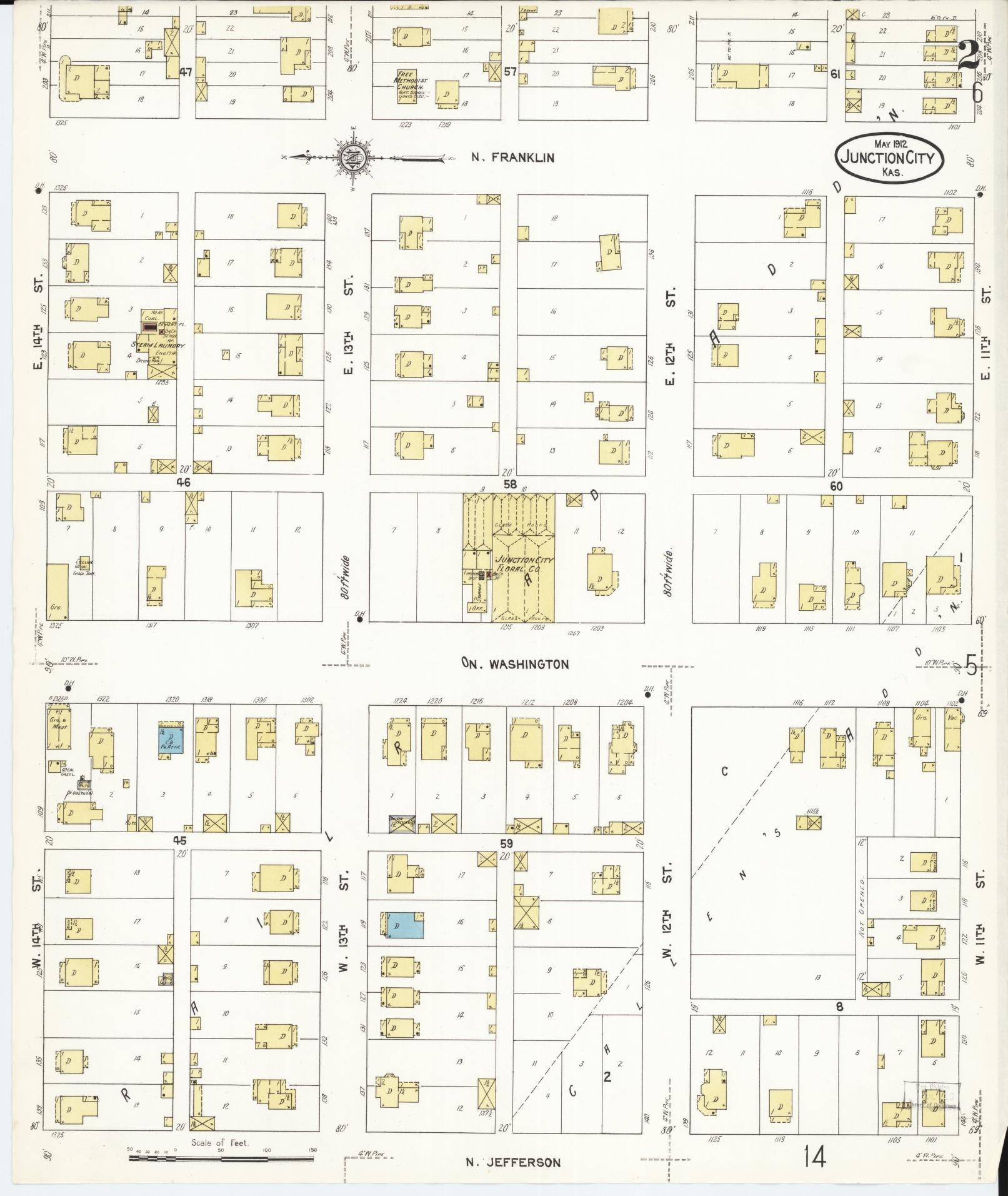Sanborn Fire Insurance Map from Junction City, Geary County, Kansas (1912), Sheet #0002 - Complete Map Set gallery image, historic Sanborn map, vintage wall art, Kansas Kansas