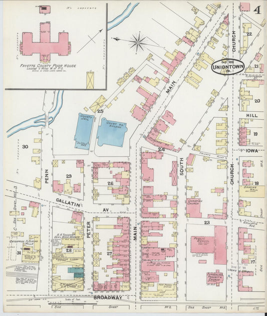 Sanborn Fire Insurance Map from Uniontown, Fayette County, Pennsylvania (1891), Sheet #0004 - Historic Sanborn Fire Insurance Map Print, vintage old map wall art, antique decor, genealogy gift, Pennsylvania Pennsylvania map