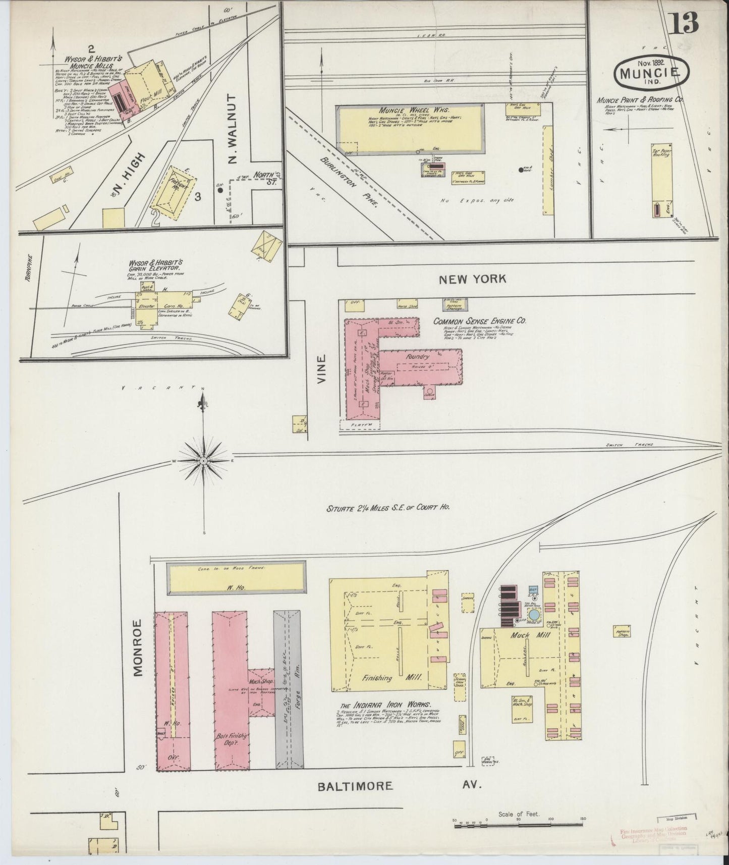 Sanborn Fire Insurance Map from Muncie, Delaware County, Indiana (1892), Sheet #0013 - Complete Map Set gallery image, historic Sanborn map, vintage wall art, Indiana Indiana