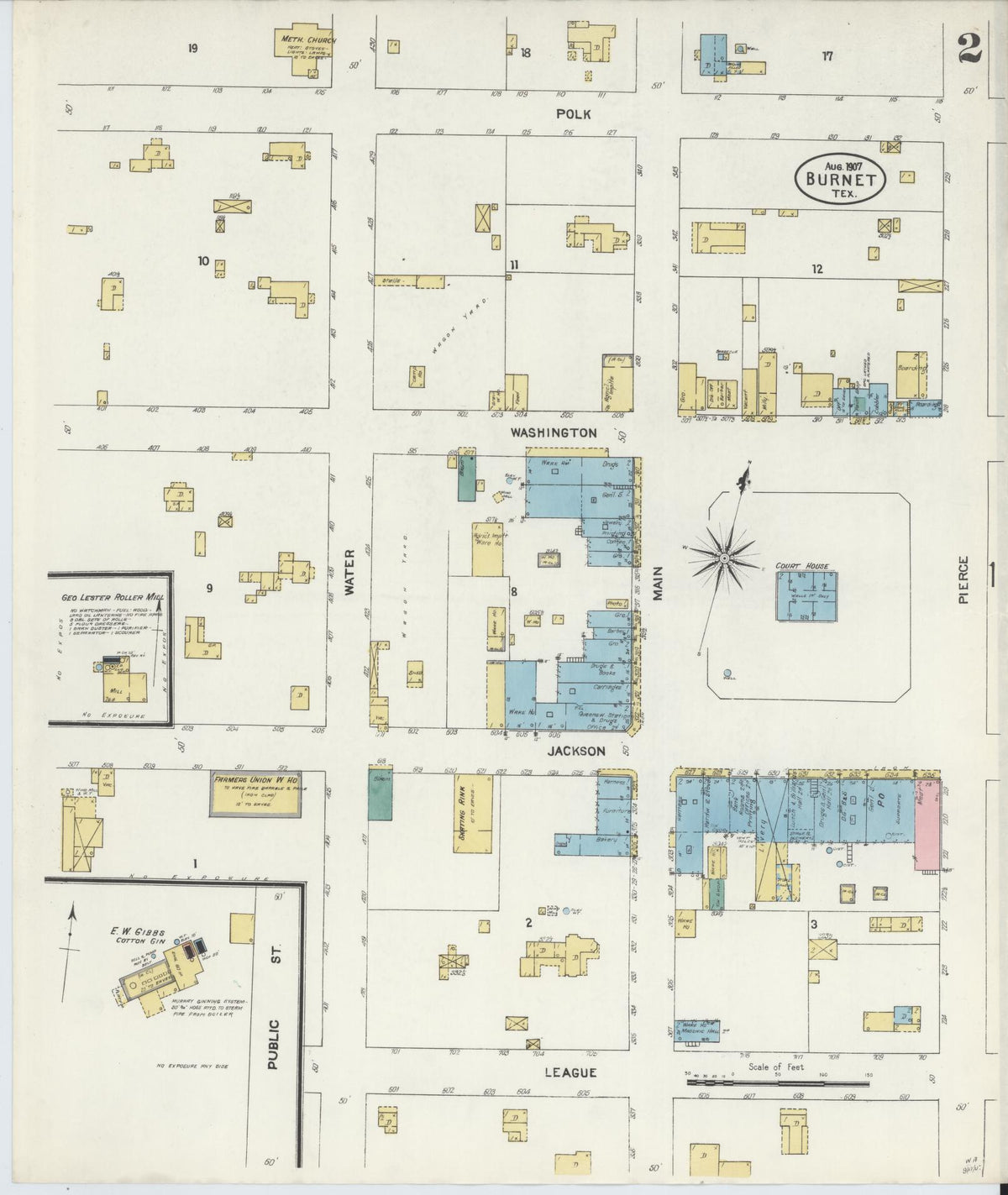 Sanborn Fire Insurance Map from Burnet, Burnet County, Texas (1907), Sheet #0002 - Complete Map Set gallery image, historic Sanborn map, vintage wall art, Texas Texas