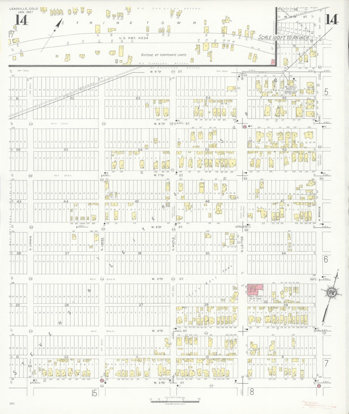 Sanborn Fire Insurance Map from Leadville, Lake County, Colorado (1937), Sheet #0014 - Complete Map Set gallery image, historic Sanborn map, vintage wall art, Colorado Colorado
