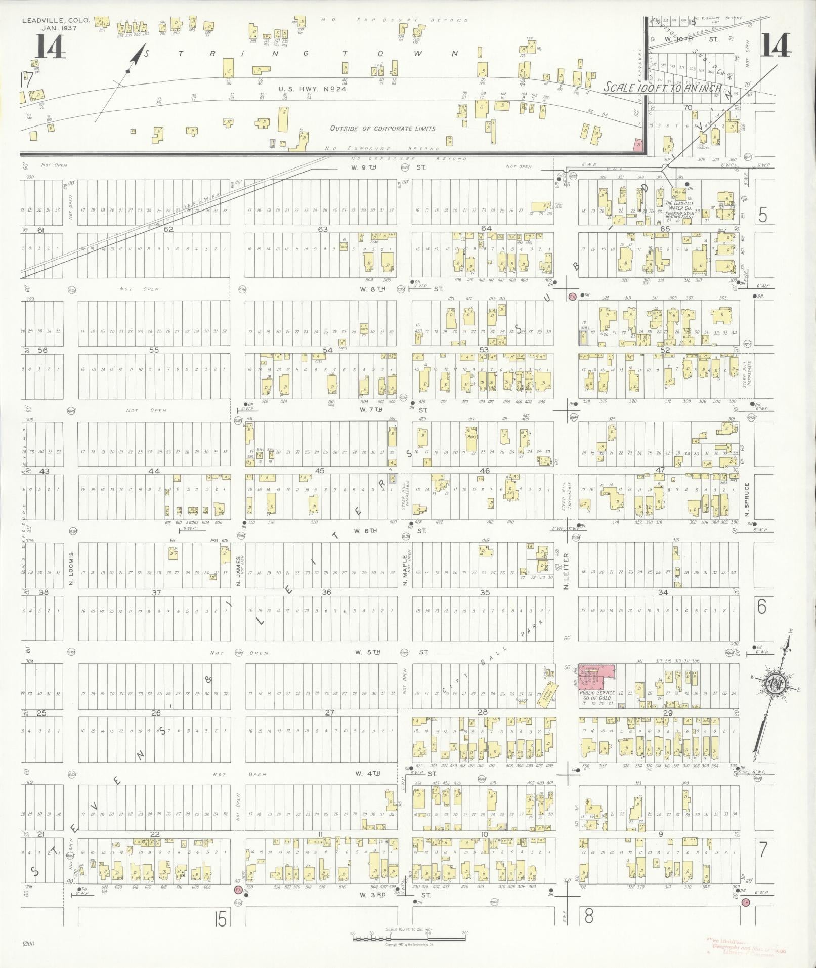 Sanborn Fire Insurance Map from Leadville, Lake County, Colorado (1937), Sheet #0014 - Complete Map Set gallery image, historic Sanborn map, vintage wall art, Colorado Colorado