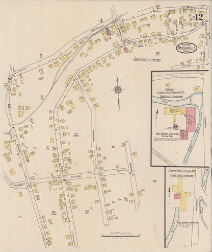 Sanborn Fire Insurance Map from Rockville, Tolland County, Connecticut (1921), Sheet #0012 - Complete Map Set gallery image, historic Sanborn map, vintage wall art, Connecticut Connecticut