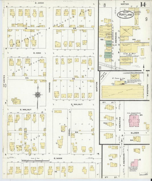 Sanborn Fire Insurance Map from Portland, Jay County, Indiana (1910), Sheet #0014 - Historic Sanborn Fire Insurance Map Print, vintage old map wall art, antique decor, genealogy gift, Indiana Indiana map