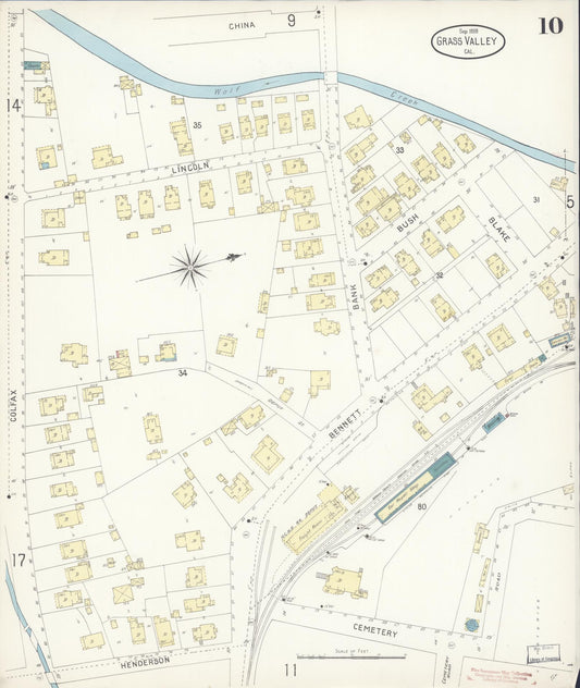 Sanborn Fire Insurance Map from Grass Valley, Nevada County, California (1898), Sheet #0010 - Historic Sanborn Fire Insurance Map Print, vintage old map wall art, antique decor, genealogy gift, Grass Valley Nevada map