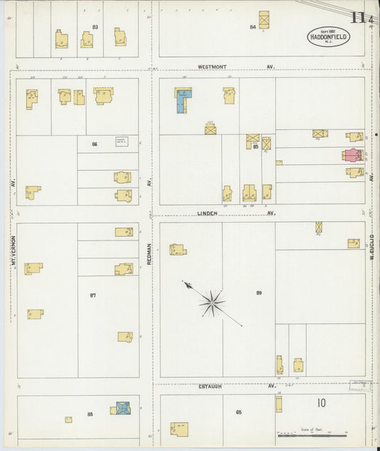 Sanborn Fire Insurance Map from Haddonfield, Camden County, New Jersey (1902), Sheet #0011 - Historic Sanborn Fire Insurance Map Print, vintage old map wall art, antique decor, genealogy gift, New Jersey New Jersey map