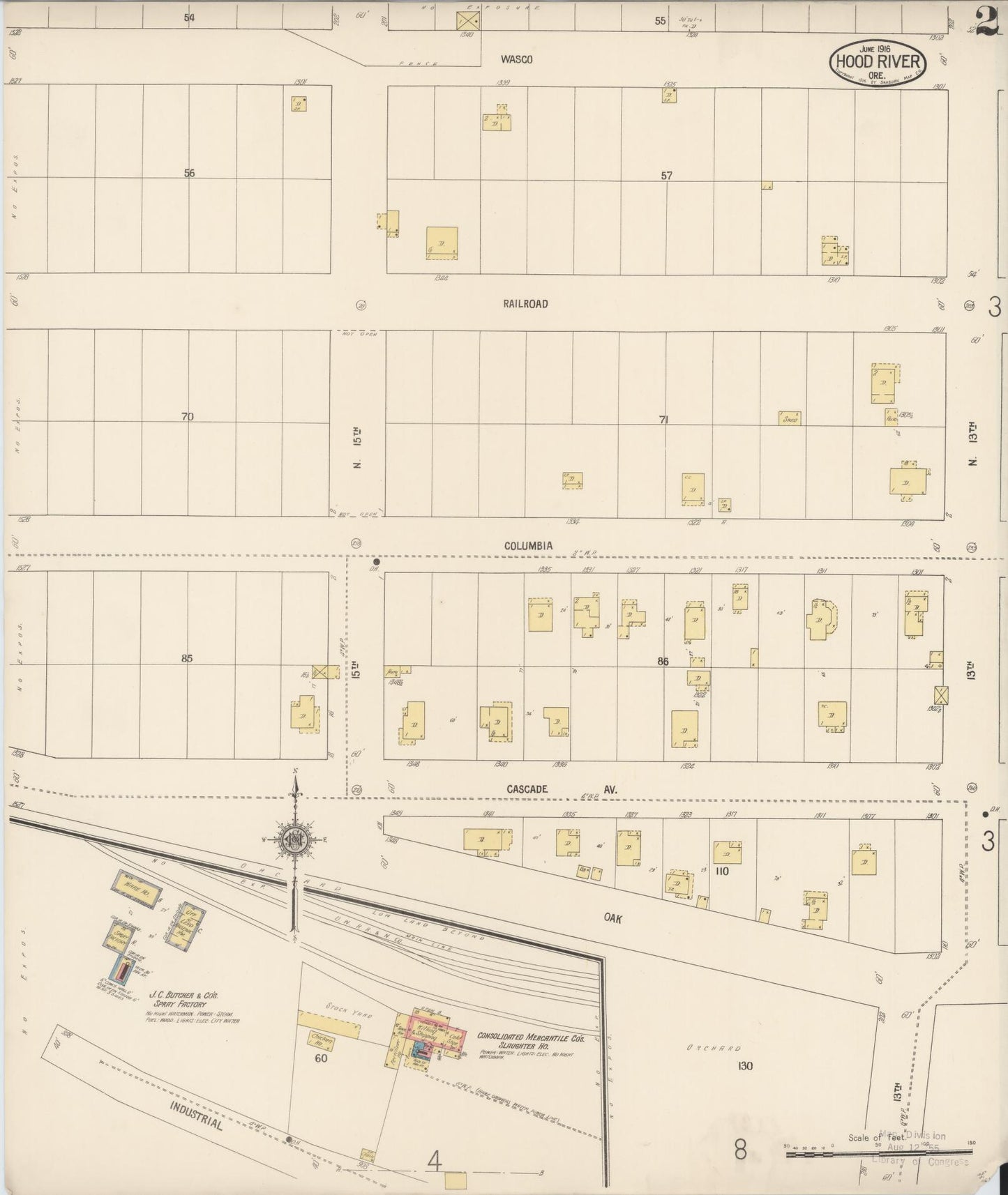 Sanborn Fire Insurance Map from Hood River, Hood River County, Oregon (1916), Sheet #0002 - Complete Map Set gallery image, historic Sanborn map, vintage wall art, Oregon Oregon