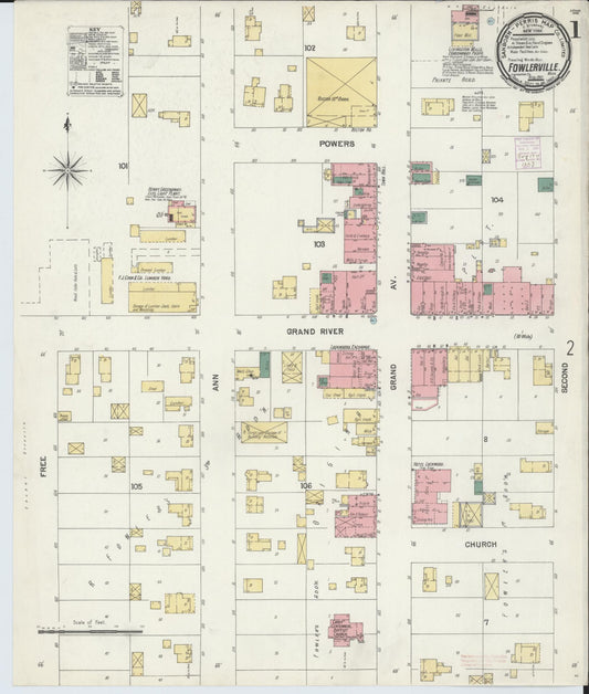 Sanborn Fire Insurance Map from Fowlerville, Livingston County, Michigan (1901), Sheet #0001 - Historic Sanborn Fire Insurance Map Print, vintage old map wall art, antique decor, genealogy gift, Michigan Michigan map