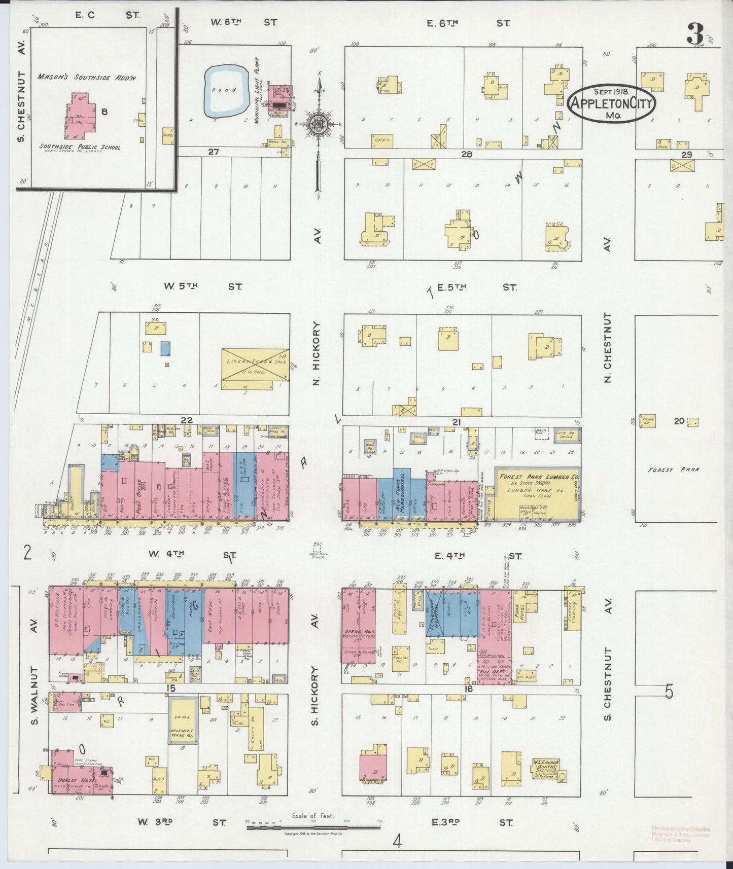 Sanborn Fire Insurance Map from Appleton City, Saint Clair County, Missouri (1918), Sheet #0003 - Historic Sanborn Fire Insurance Map Print, vintage old map wall art, antique decor, genealogy gift, Missouri Missouri map