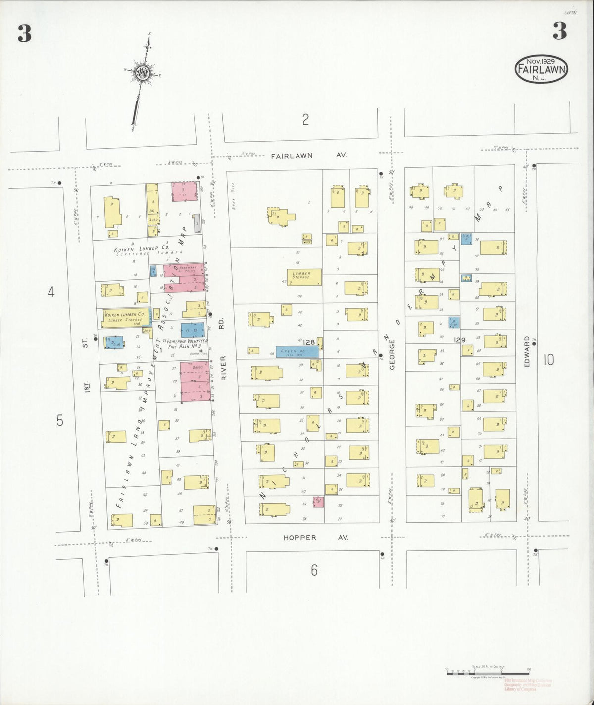 Sanborn Fire Insurance Map from Fair Lawn, Bergen County, New Jersey (1929), Sheet #0003 - Historic Sanborn Fire Insurance Map Print, vintage old map wall art, antique decor, genealogy gift, New Jersey New Jersey map