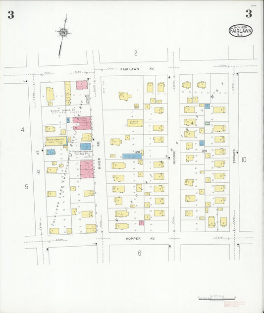 Sanborn Fire Insurance Map from Fair Lawn, Bergen County, New Jersey (1929), Sheet #0003 - Historic Sanborn Fire Insurance Map Print, vintage old map wall art, antique decor, genealogy gift, New Jersey New Jersey map
