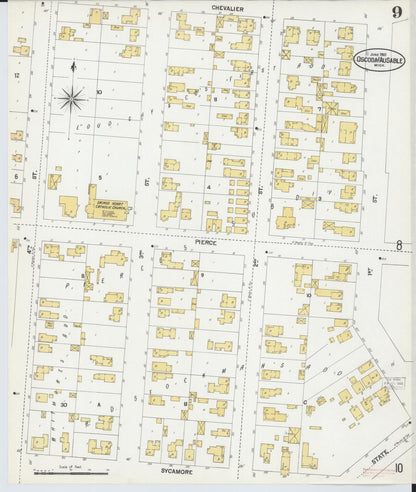 Sanborn Fire Insurance Map from Oscoda, Iosco County, Michigan (1901), Sheet #0009 - Historic Sanborn Fire Insurance Map Print, vintage old map wall art, antique decor, genealogy gift, Michigan Michigan map