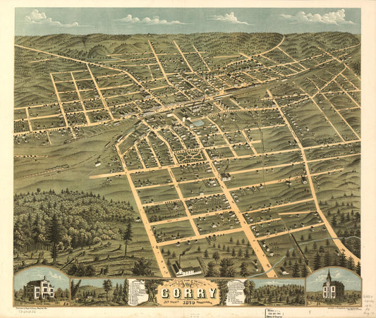 Bird's eye view of the city of Corry, Erie County, Pennsylvania 1870. (1870) – Historic Bird’s-Eye View Panorama Print