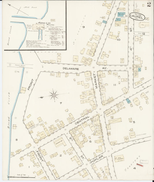 Sanborn Fire Insurance Map from Laurel, Sussex County, Delaware (1885), Sheet #0002 - Historic Sanborn Fire Insurance Map Print, vintage old map wall art, antique decor, genealogy gift, Delaware Delaware map