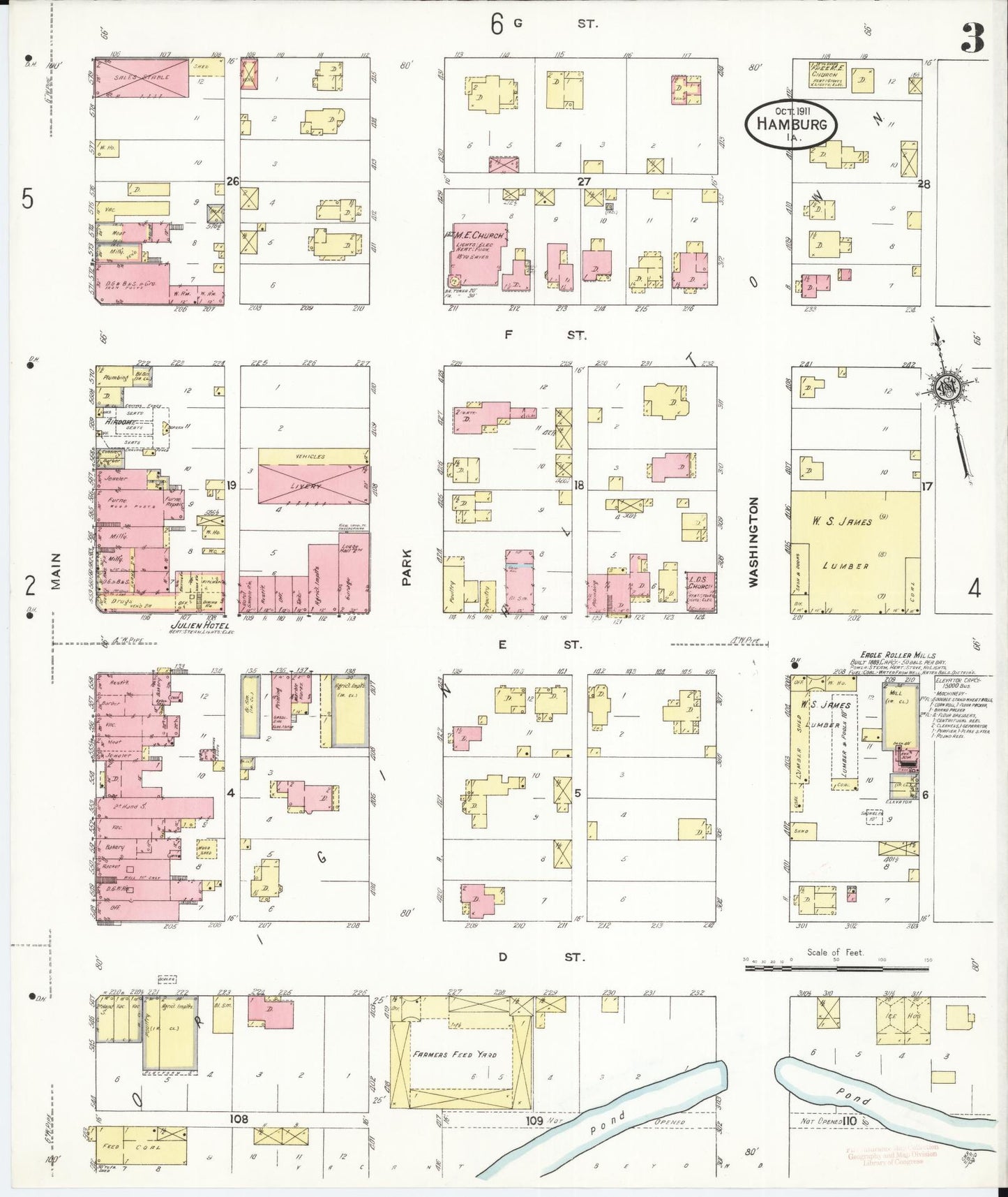 Sanborn Fire Insurance Map from Hamburg, Fremont County, Iowa (1911), Sheet #0003 - Historic Sanborn Fire Insurance Map Print, vintage old map wall art