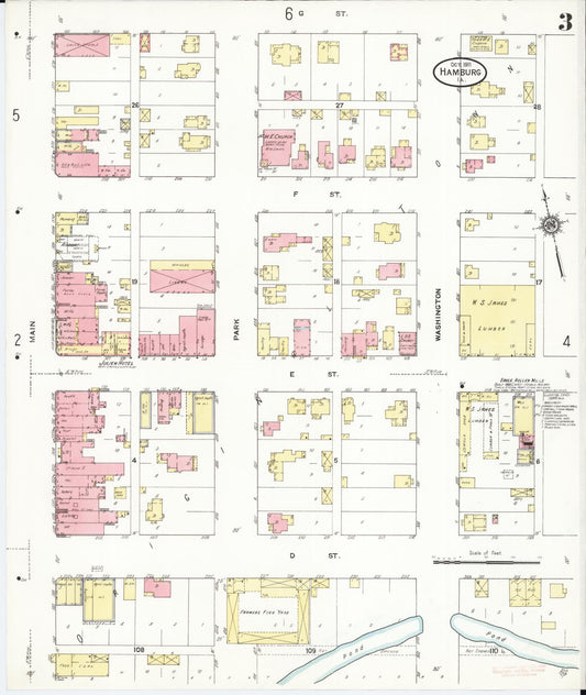 Sanborn Fire Insurance Map from Hamburg, Fremont County, Iowa (1911), Sheet #0003 - Historic Sanborn Fire Insurance Map Print, vintage old map wall art