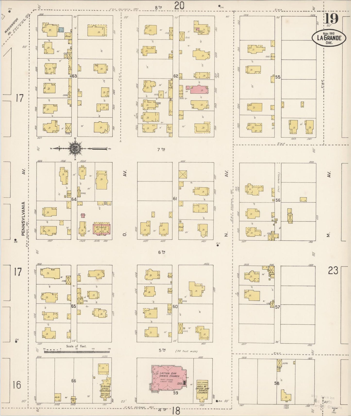 Sanborn Fire Insurance Map from La Grande, Union County, Oregon (1910), Sheet #0019 - Complete Map Set gallery image, historic Sanborn map, vintage wall art, Oregon Oregon