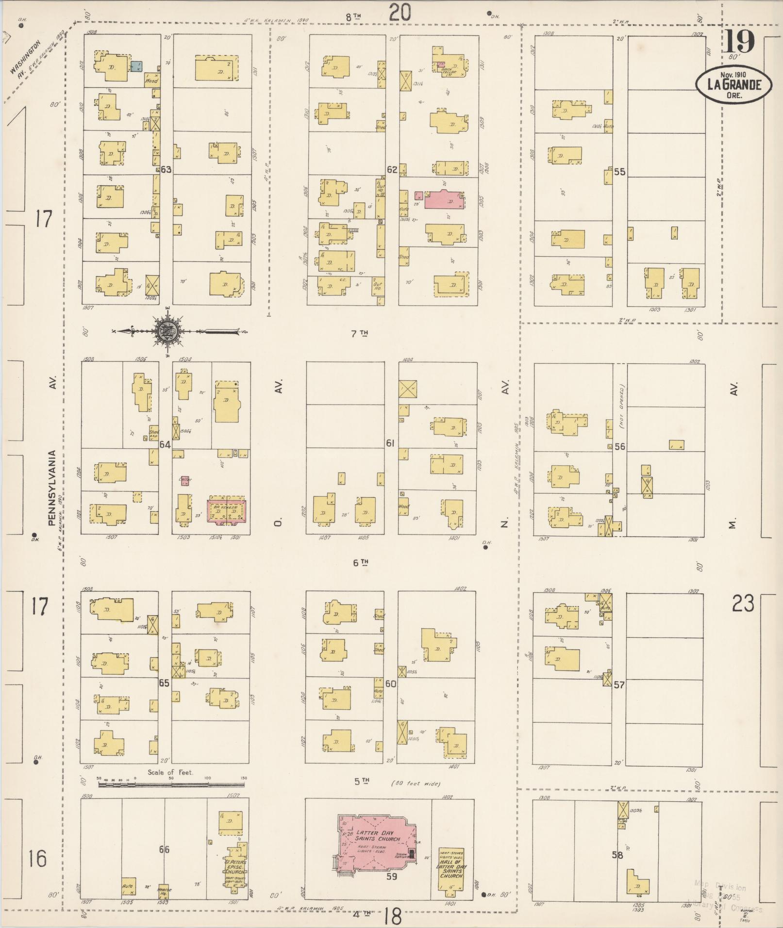 Sanborn Fire Insurance Map from La Grande, Union County, Oregon (1910), Sheet #0019 - Complete Map Set gallery image, historic Sanborn map, vintage wall art, Oregon Oregon