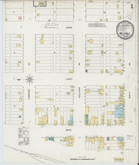Sanborn Fire Insurance Map from Mulhall, Logan County, Oklahoma (1894), Sheet #0001 - Complete Map Set gallery image, historic Sanborn map, vintage wall art, Oklahoma Oklahoma