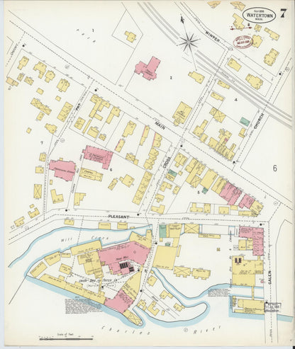 Sanborn Fire Insurance Map from Watertown, Middlesex County, Massachusetts (1899), Sheet #0007 - Historic Sanborn Fire Insurance Map Print, vintage old map wall art, antique decor, genealogy gift, Massachusetts Massachusetts map