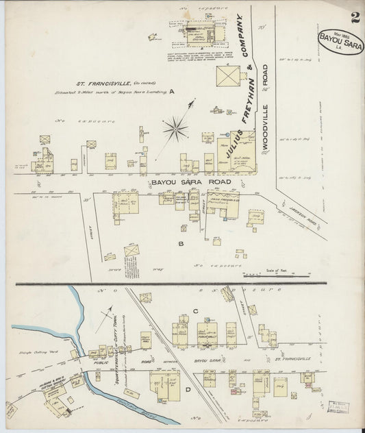 Sanborn Fire Insurance Map from Bayou Sara, West Feliciana Parish, Louisiana (1885), Sheet #0002 - Historic Sanborn Fire Insurance Map Print, vintage old map wall art, antique decor, genealogy gift, Louisiana Louisiana map
