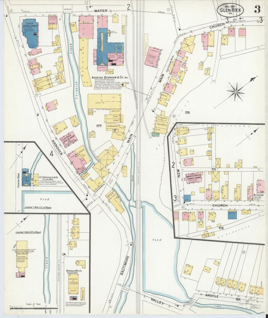 Sanborn Fire Insurance Map from Glen Rock, York County, Pennsylvania (1908), Sheet #0003 - Historic Sanborn Fire Insurance Map Print, vintage old map wall art, antique decor, genealogy gift, Pennsylvania Pennsylvania map