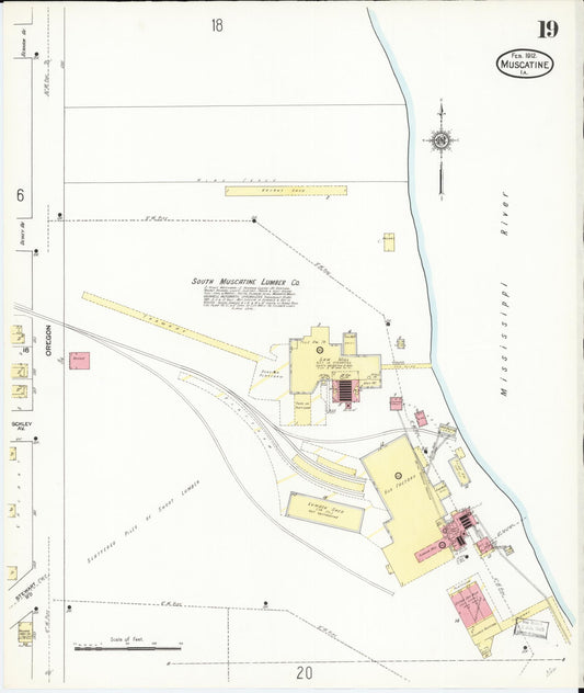 Sanborn Fire Insurance Map from Muscatine, Muscatine County, Iowa (1912), Sheet #0019 - Historic Sanborn Fire Insurance Map Print, vintage old map wall art