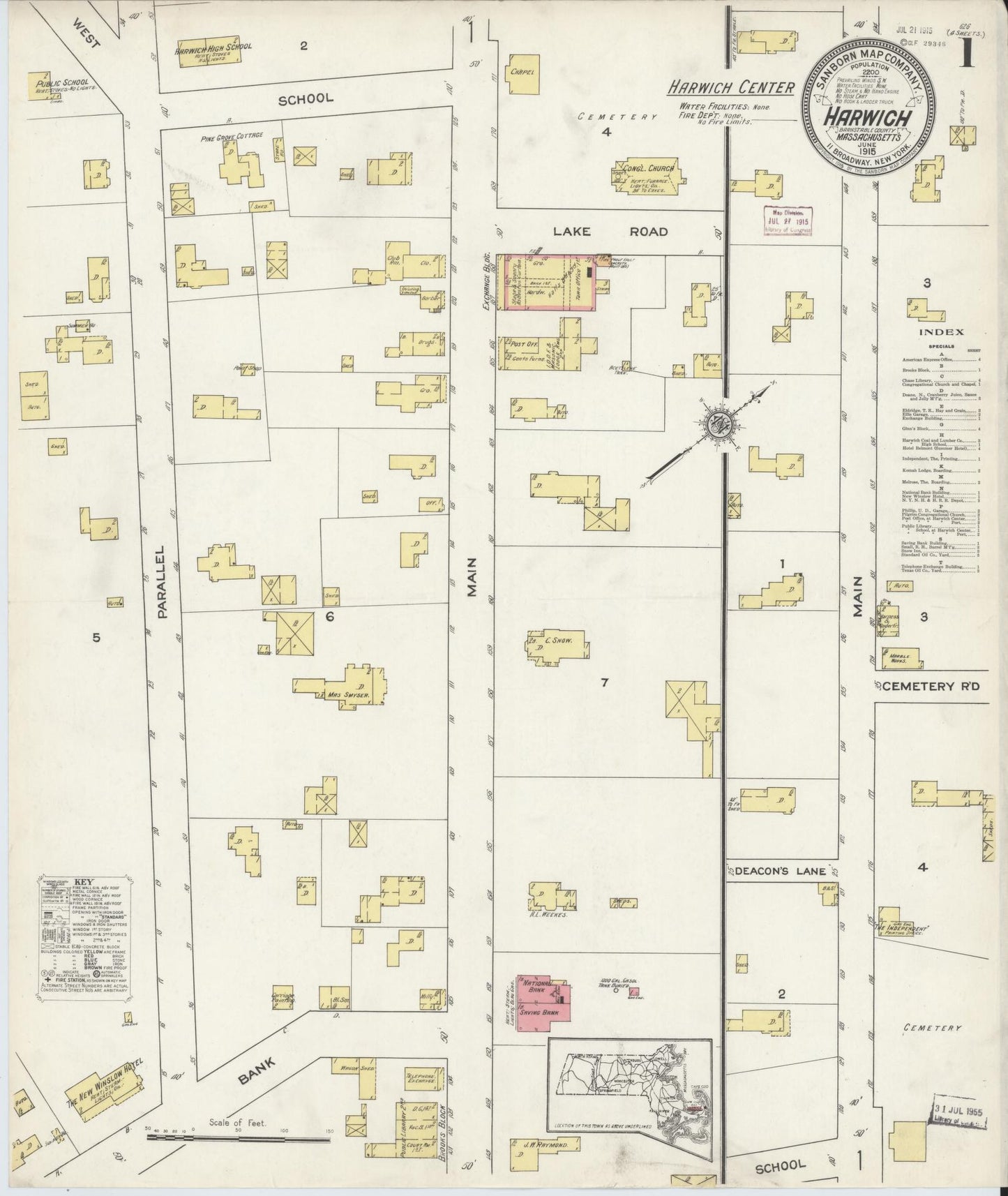 Sanborn Fire Insurance Map from Harwich, Barnstable County, Massachusetts (1915), Sheet #0001 - Historic Sanborn Fire Insurance Map Print, vintage old map wall art, antique decor, genealogy gift, Massachusetts Massachusetts map