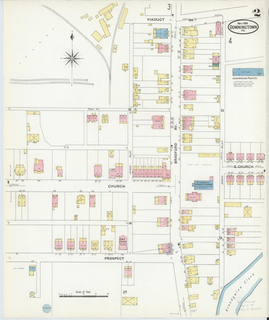 Sanborn Fire Insurance Map from Downingtown, Chester County, Pennsylvania (1909), Sheet #0002 - Historic Sanborn Fire Insurance Map Print, vintage old map wall art, antique decor, genealogy gift, Pennsylvania Pennsylvania map