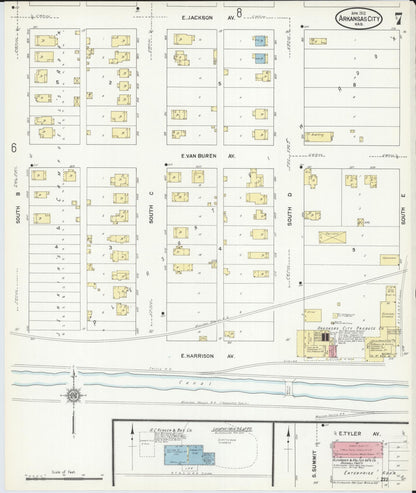 Sanborn Fire Insurance Map from Arkansas City, Cowley County, Kansas (1912), Sheet #0007 - Complete Map Set gallery image, historic Sanborn map, vintage wall art, Arkansas Arkansas