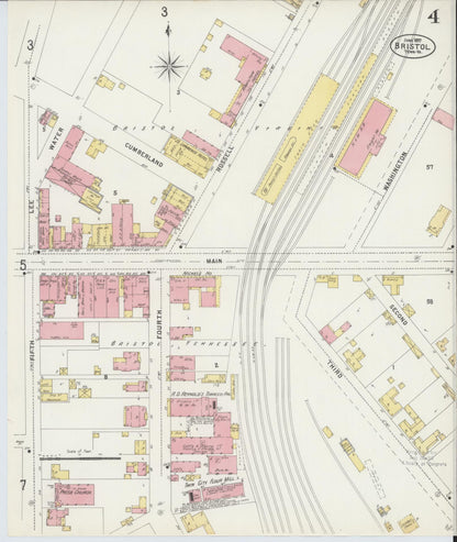 Sanborn Fire Insurance Map from Bristol, Sullivan County, Tennessee (1898), Sheet #0004 - Complete Map Set gallery image, historic Sanborn map, vintage wall art, Tennessee Tennessee