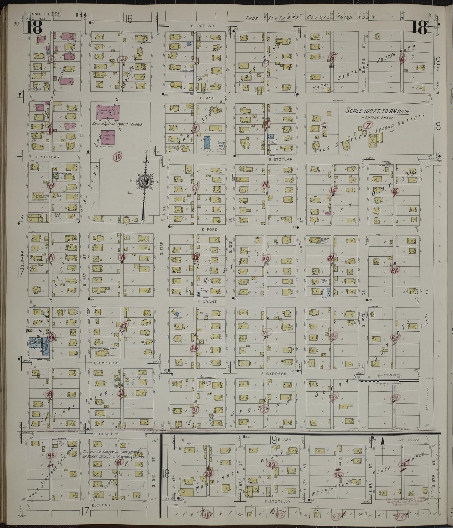 Sanborn Fire Insurance Map from Herrin, Williamson County, Illinois (1947), Sheet #0018 - Complete Map Set gallery image, historic Sanborn map, vintage wall art, Illinois Illinois