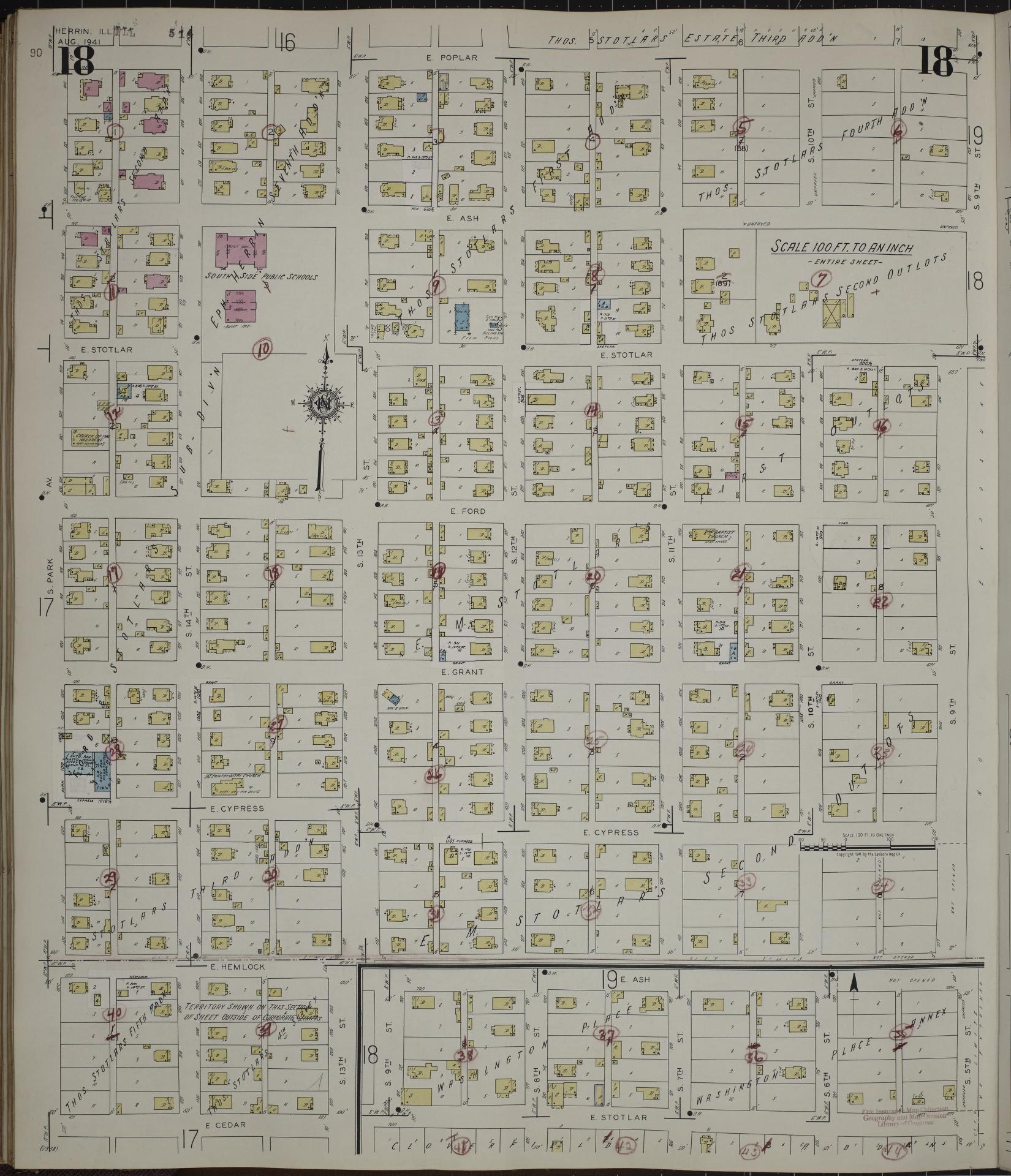 Sanborn Fire Insurance Map from Herrin, Williamson County, Illinois (1947), Sheet #0018 - Complete Map Set gallery image, historic Sanborn map, vintage wall art, Illinois Illinois